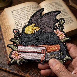 Custom Sleeping Dragon Embroidered Patch Fantasy Book Lover Applique Magical Creature Badge Reader Gift Decor