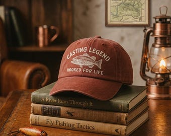 Custom Fishing Legend Embroidered Hat Hooked For Life Angler Gift Fisherman Outdoor Adventure Lake Weekend Cap