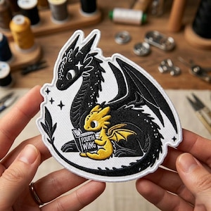 Embroidered Reading Dragon Patch, Fantasy Book Lover Iron On Patch, Cute Dragon Embroidery Badge, Reader Gift