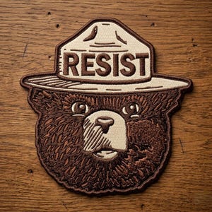 Resist Bear Embroidered Patch, Vintage Ranger Style Iron On Patch, Rustic Outdoor Bear Applique for Jackets Bags Hats