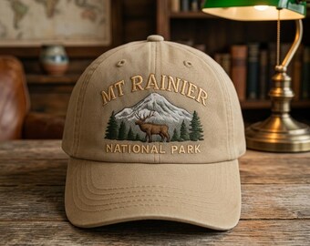 Custom Mt Rainier National Park Hat  Embroidered Hat Outdoor Adventure Hiking Nature Lover Travel Souvenir Forest Cap