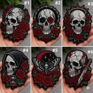 Custom Gothic Skull Embroidered Patch Dark Aesthetic Rose Skeleton Applique Alternative Fashion Gothic Gift Badge