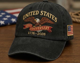 Custom Patriotic Anniversary Eagle Hat Historical Celebration Embroidered Cap Heritage Gift Freedom Inspired Commemorative Design