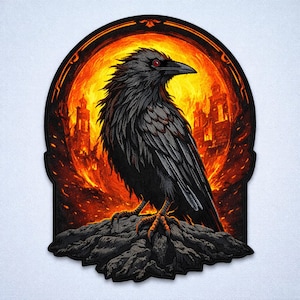 Mystic Raven Moonlight Embroidered Back Patch - Eerie Witchy Crow Art, Gothic Night Nature Bird Jacket Embellishment, Iron-On