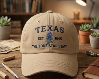 Custom Texas State Hat Embroidered Lone Star Cap Western Heritage Gift Bluebonnet Flower Design Southern Pride Accessory