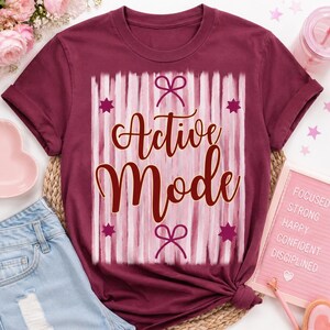 Active Mode Shirt, Cute Gym Shirt for Women, Fitness Graphic Tee, Workout Shirt, Pink Bow Tee, Motivational Gym Tee, Comfort Colors Shirt