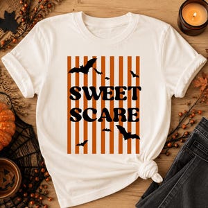 Sweet Scare Halloween Shirt, Cute Halloween Tee, Spooky Season Shirt, Cute Bat Graphic T-Shirt, Fall Halloween Shirt, Pumpkin Patch Tee