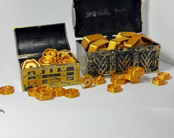 3D Printed Gaming Treasure Chest with Roblox-Robux Style Coins | Gamer Decor