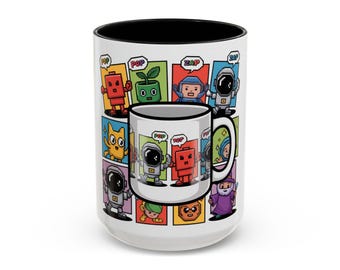 Pixel Character Collage Coffee Mug | Accent 11oz 15oz