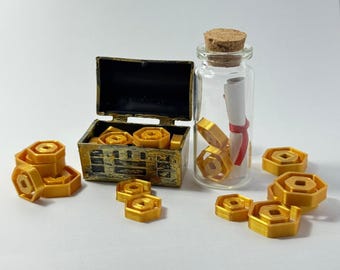 Gaming Treasure Chest & Bottle with Map and Roblox-Robux-Style Coins| Gamer Decor