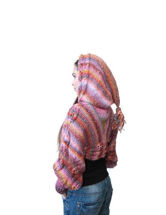 Hooded Motley Shrug Shrug with Hood Hand Knit by Solandia Etsy