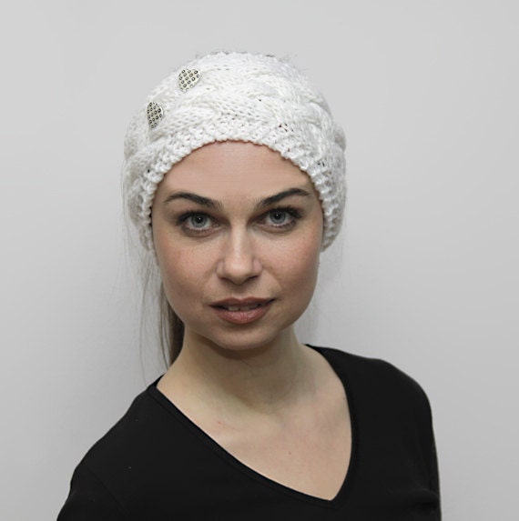 Solandia - Hand Knit Headband, Knitted Headwarmer by Solandia, White ...