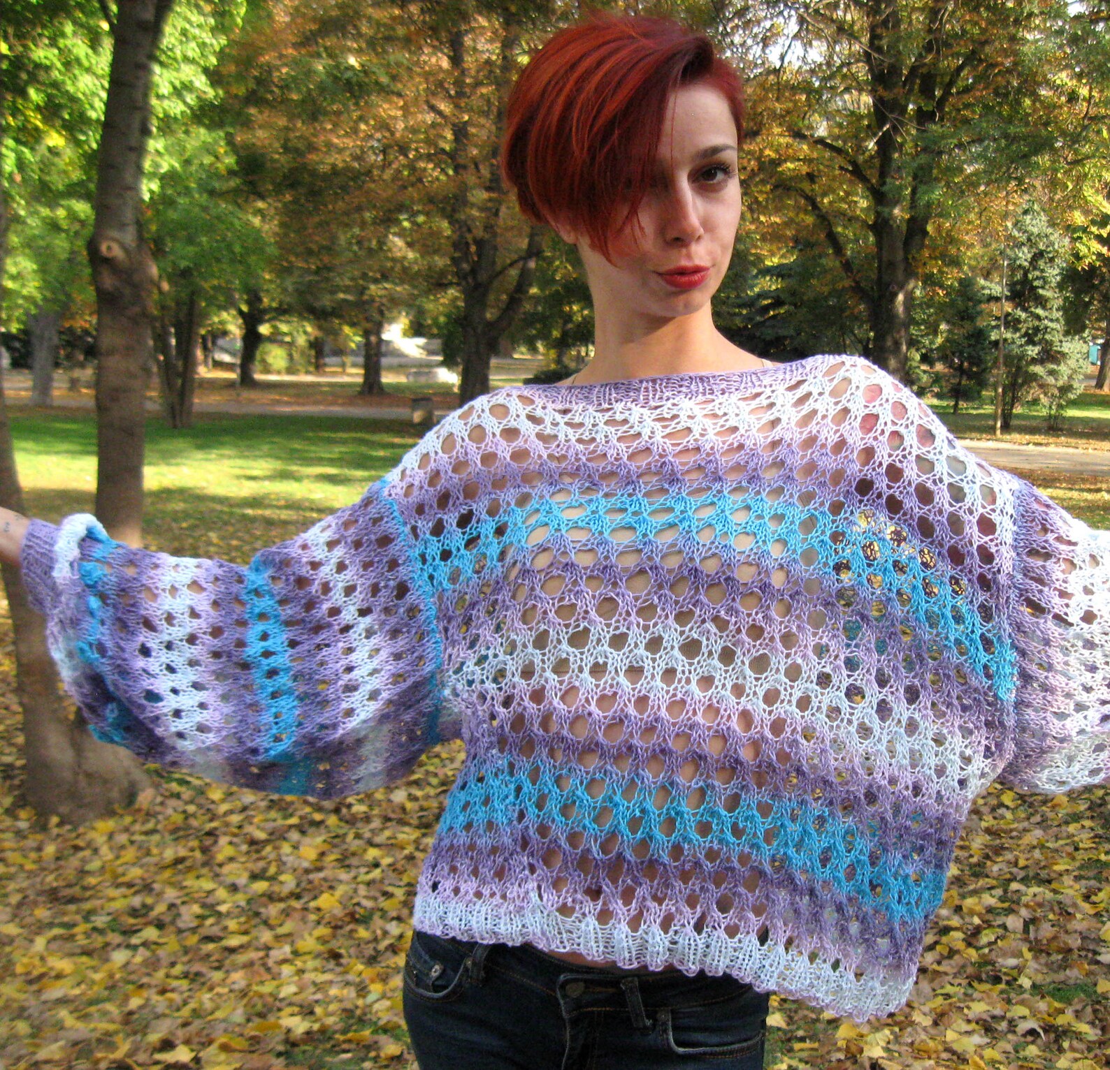 Oversized Relaxed Cotton Sweater Eyelet Sweater Hand Knit Etsy