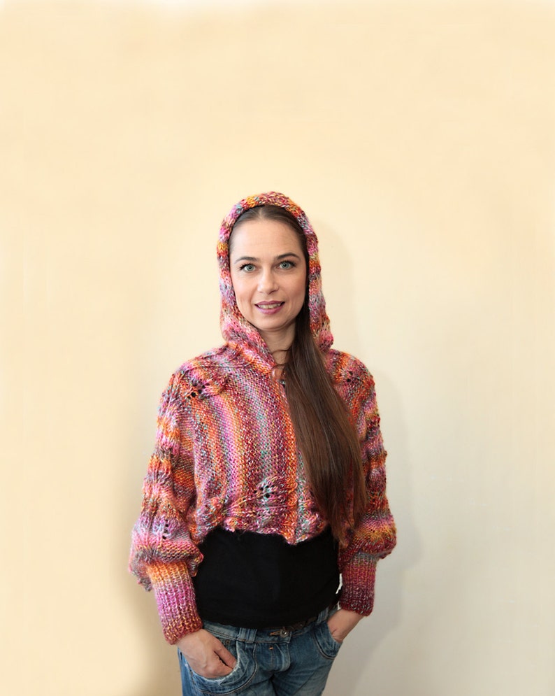 Hooded Motley Shrug Shrug With Hood Hand Knit by Solandia Etsy