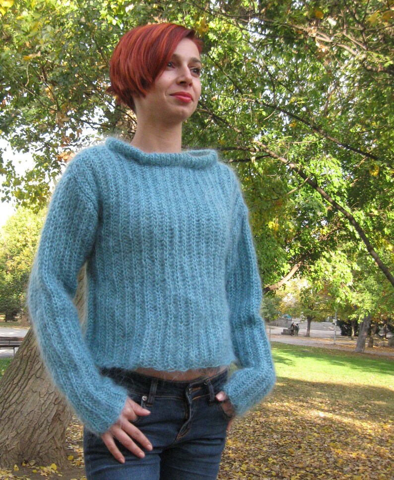 Mohair Hand knit Sweater Blue Green Sweater Custom Colors | Etsy