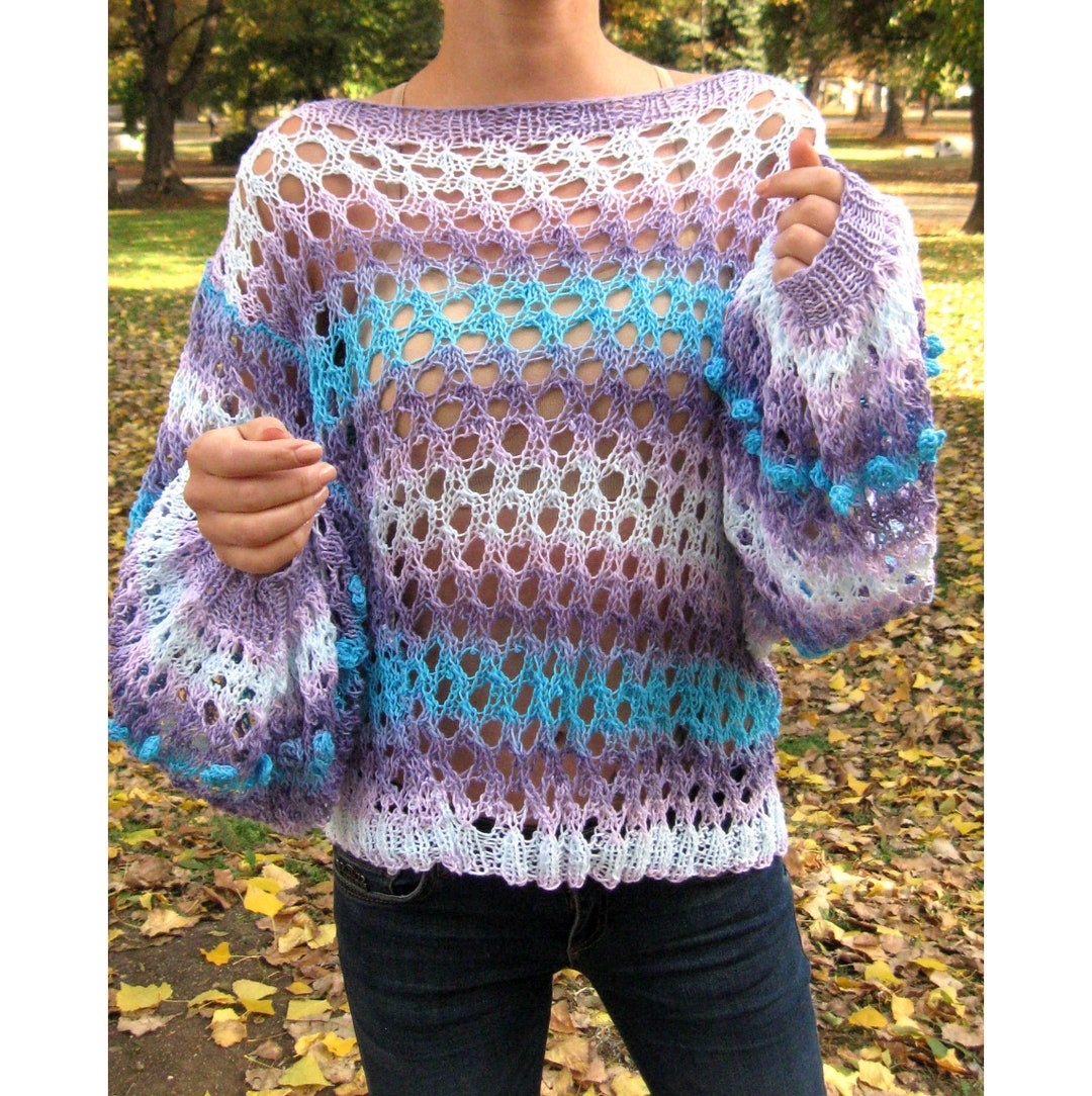 Oversized Relaxed Cotton Sweater Eyelet Sweater Hand Knit Etsy