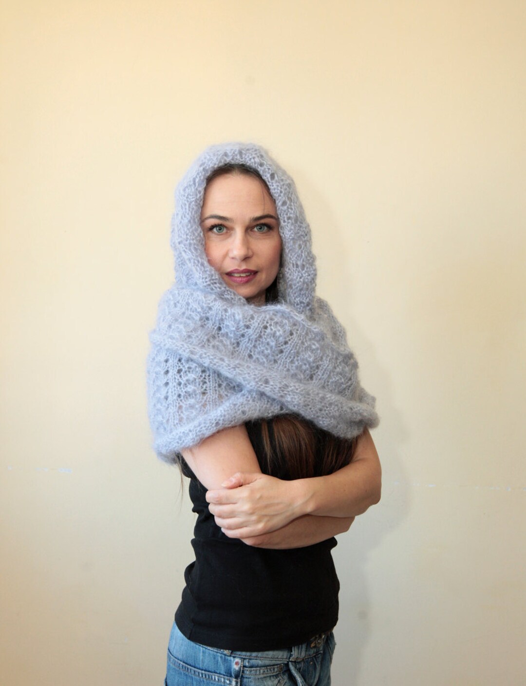 HOODED SCARF Extra Long Mohair Infinity Scarf With Hood in Etsy
