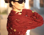 Marsala Knitted Shrug/ Knit Shrug/ Wool Shrug/ Knit Shawl Brick Bolero/ Wool Sweater/ brown by Solandia, gift, color year 2015, fall fashion