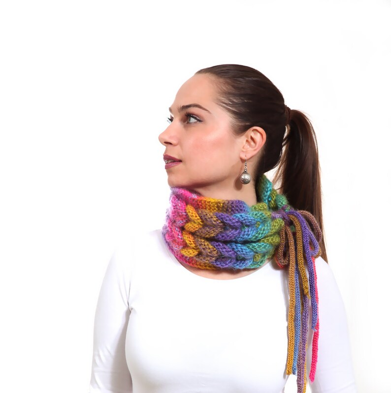 Knitted Scarf Braided Rainbow Scarf Ombre Scarf Hand Knit Etsy