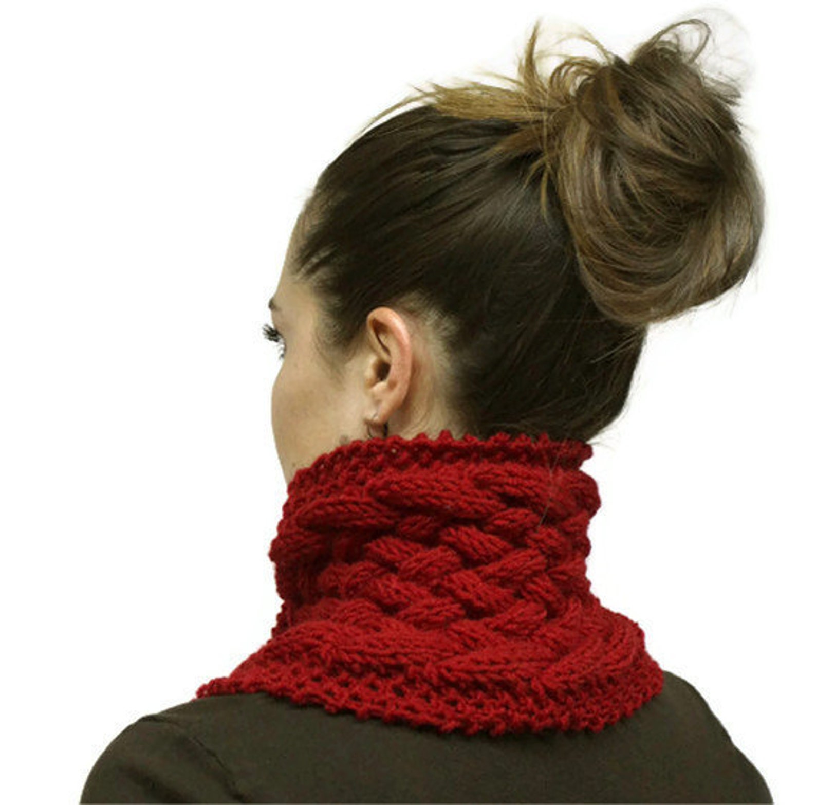 Hand Knit Red Scarf Neck Warmer Cowl Heart Shaped Buttons Etsy