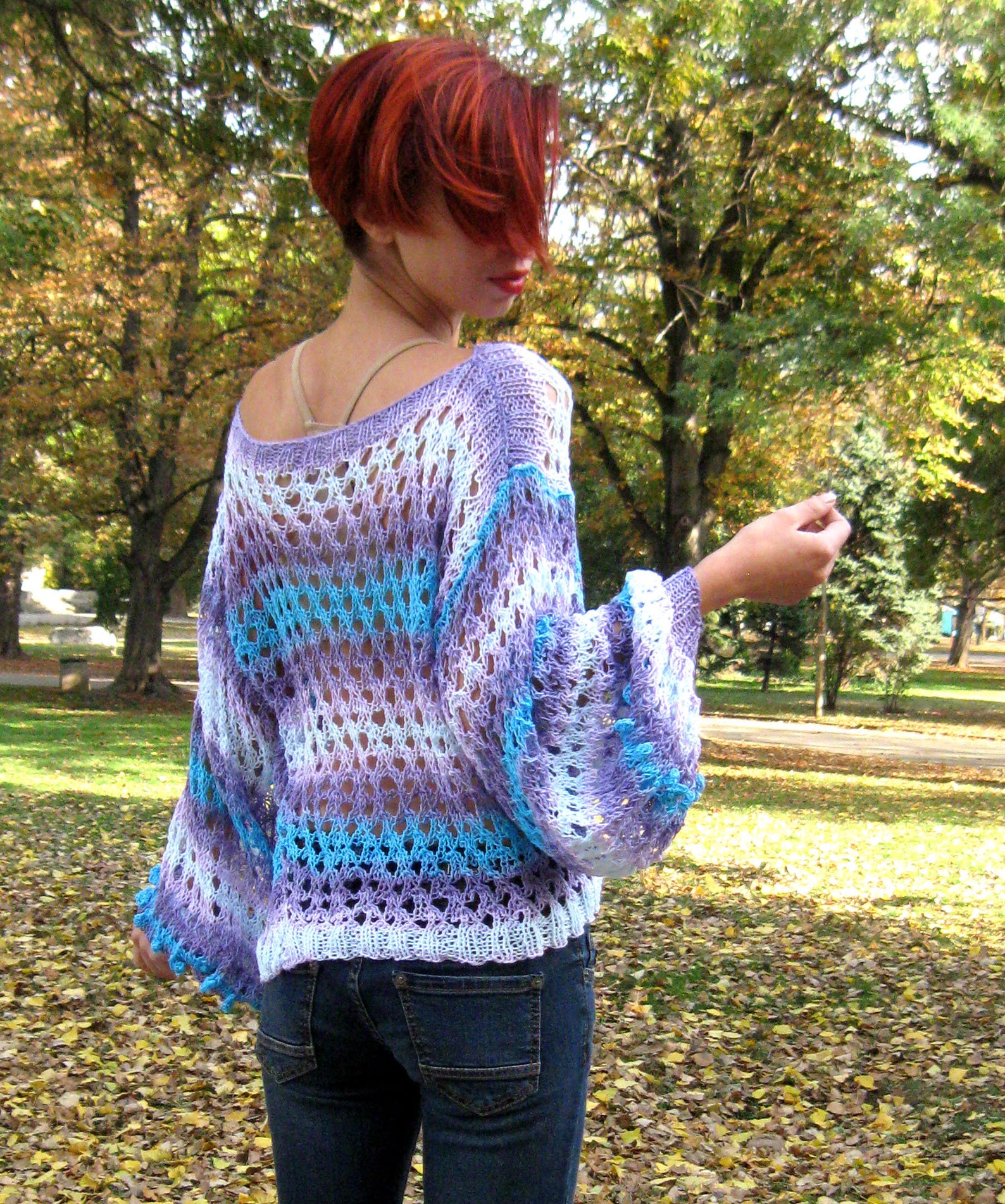 Oversized Relaxed Cotton Sweater Eyelet Sweater Hand Knit Etsy