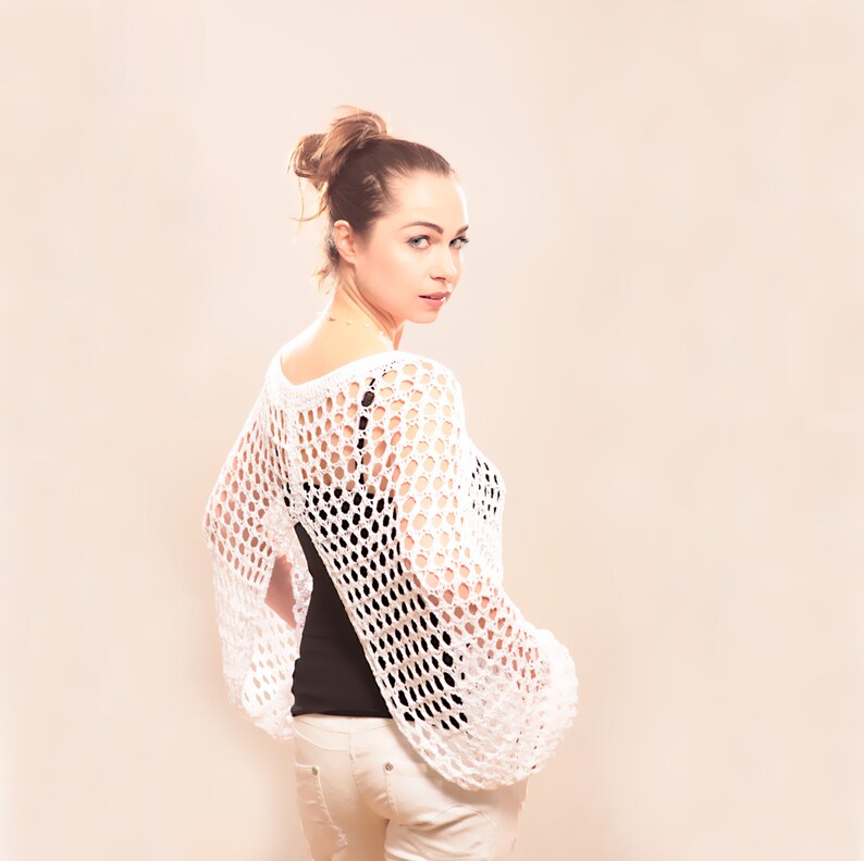 Lace White Cotton Summer Shrug by Solandia Hand Knitted | Etsy