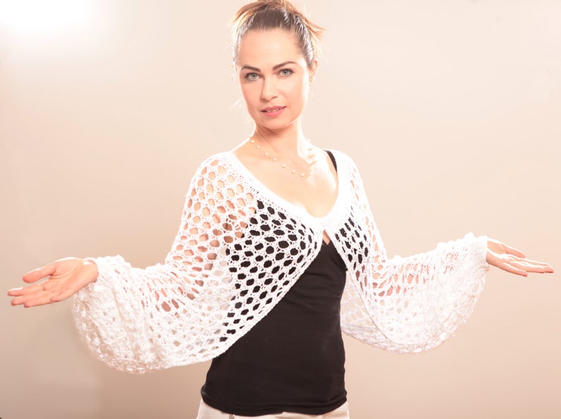 Lace White Cotton Summer Shrug by Solandia Hand Knitted | Etsy