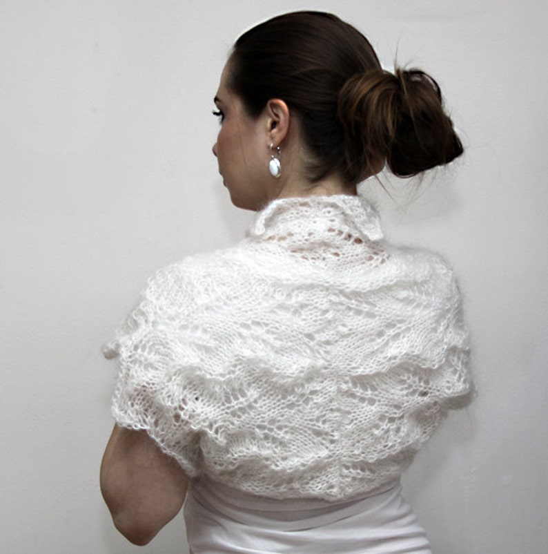 Short White HAND KNIT SHRUG Lace Mohair Shrug Wedding Bridal Etsy