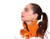 Knitted Scarf, Weaved Knit Cowl Neckwarmer in Orange by Solandia, handknit wool scarf, Christmas gift