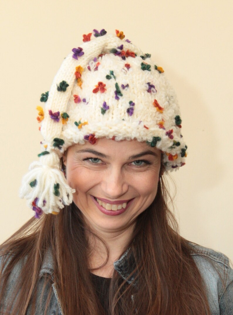 Hand KNIT Fun WINTER HAT Long Tail and Tassel by Solandia Etsy