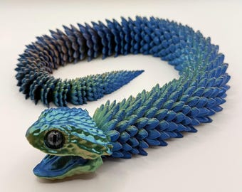 3D Printed Articulated Dragon Snake – 18” Realistic Motion Toy (Blue-Green)