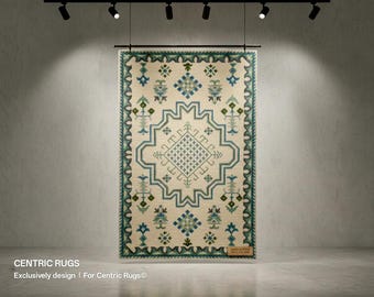 Artisan Horizon | Hand-Tufted modern floral Wool Rug in Sage & Cerulean | Modern Luxury tufted carpet