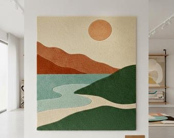 Serene Horizons | Hand-Tufted  Landscape Wool Rug | Modern Luxury tufted carpet.