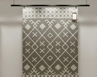 Hand-Tufted Wool Rug | Charcoal & Ivory Geometric Carpet