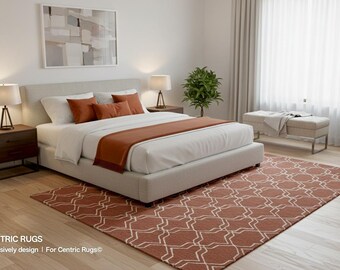 Hand-Tufted Wool Area Rug: Terracotta Geometry, Modern Luxury