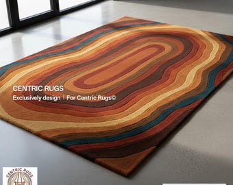 Warm Swirls: Hand-Carved handtufted Wool Rug by Centric Rugs | concentric oval contemporary design carpet | Modern Luxury carpet