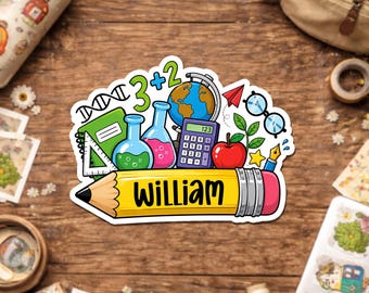 Custom Teacher Name Sticker, Personalized Pencil School Sticker, Teacher Appreciation, Back To School Sticker for Water Bottle Laptop Gift