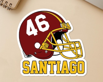 Personalized Name Football Sticker Custom Numbers Helmet Rugby Gift For Rock Fan Die Cut for Water Bottle, Tumbler, Laptop Gifts Him Her