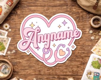 Custom Nurse Name Sticker, Personalized Cute Girly Stethoscope Nursing Doctor Name Sticker