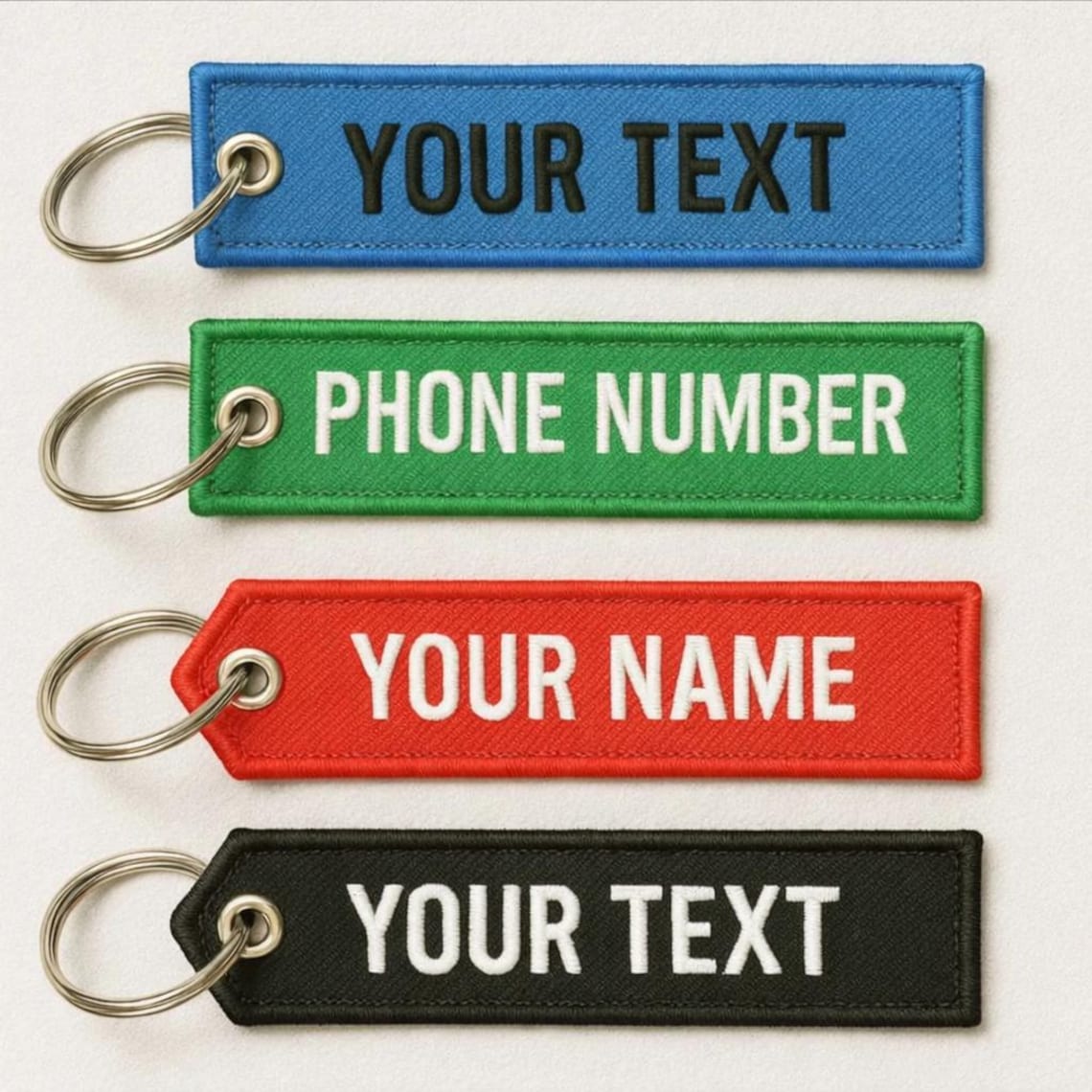 Custom Text Key Chain Personalized Fabric Keychain – Custom Text Embroidered Tag, Name or ...