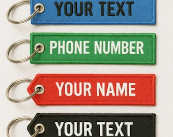 Personalized Fabric Keychain – Custom Text Embroidered Tag, Name or Number Keyring Gift, Unique Accessory for Bags and Travel Gear Gifts