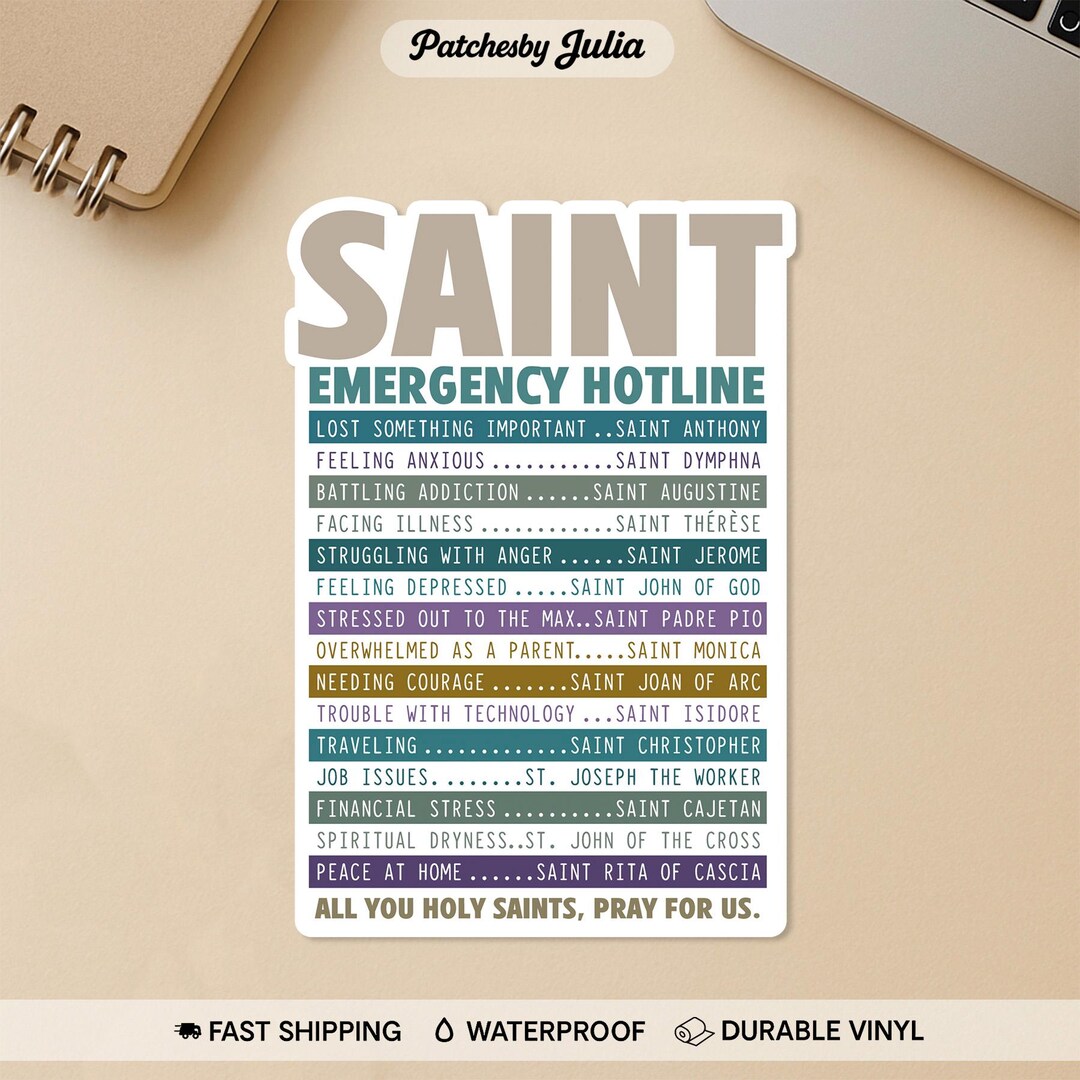 Hot Line Sticker Saint Emergency Hotline Sticker, Jesus Catholic Prayer Christian ...