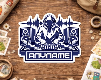Custom DJ Name Sticker, Personalized DJ Player Name Music Lover Musician Waterproof Sticker for Kindle Water Bottle Laptop Notebook Gift
