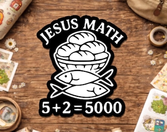 Jesus Math Sticker, Five Loaves Feeding The 5000 Bible Study Catholic Jesus Lover Christian Waterproof Stickers Decal for Kindle, Laptop