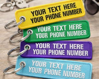Custom Embroidered Keychain with Name and Phone Number, Personalized Key Tag, Luggage Keychain, Lost & Found Keychain Gift