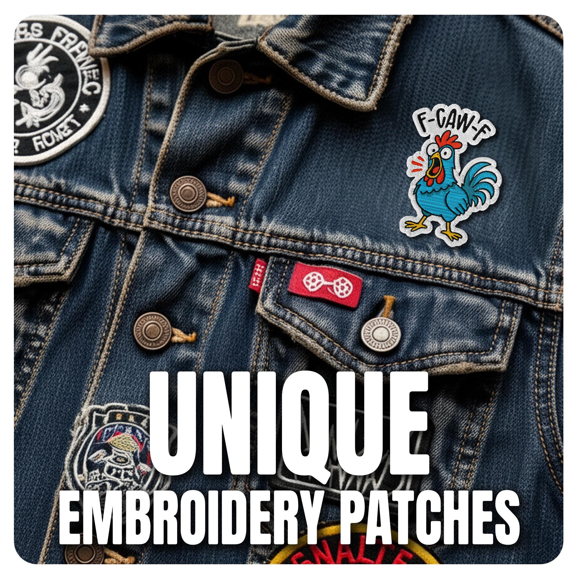 F-CAW-F Funny Rooster Patch, Chicken Farm Animal Humor Bird Lovers ...