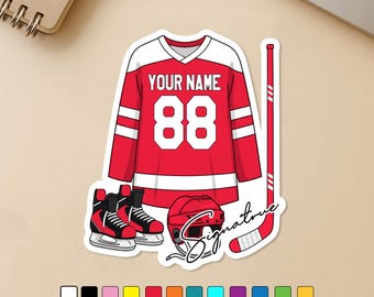 Custom Hockey Name Number Sticker, Personalized Ice Hockey Sports Team Player Jersey Decal Vinyl Sticker, Sports Team Gifts Team, Coach