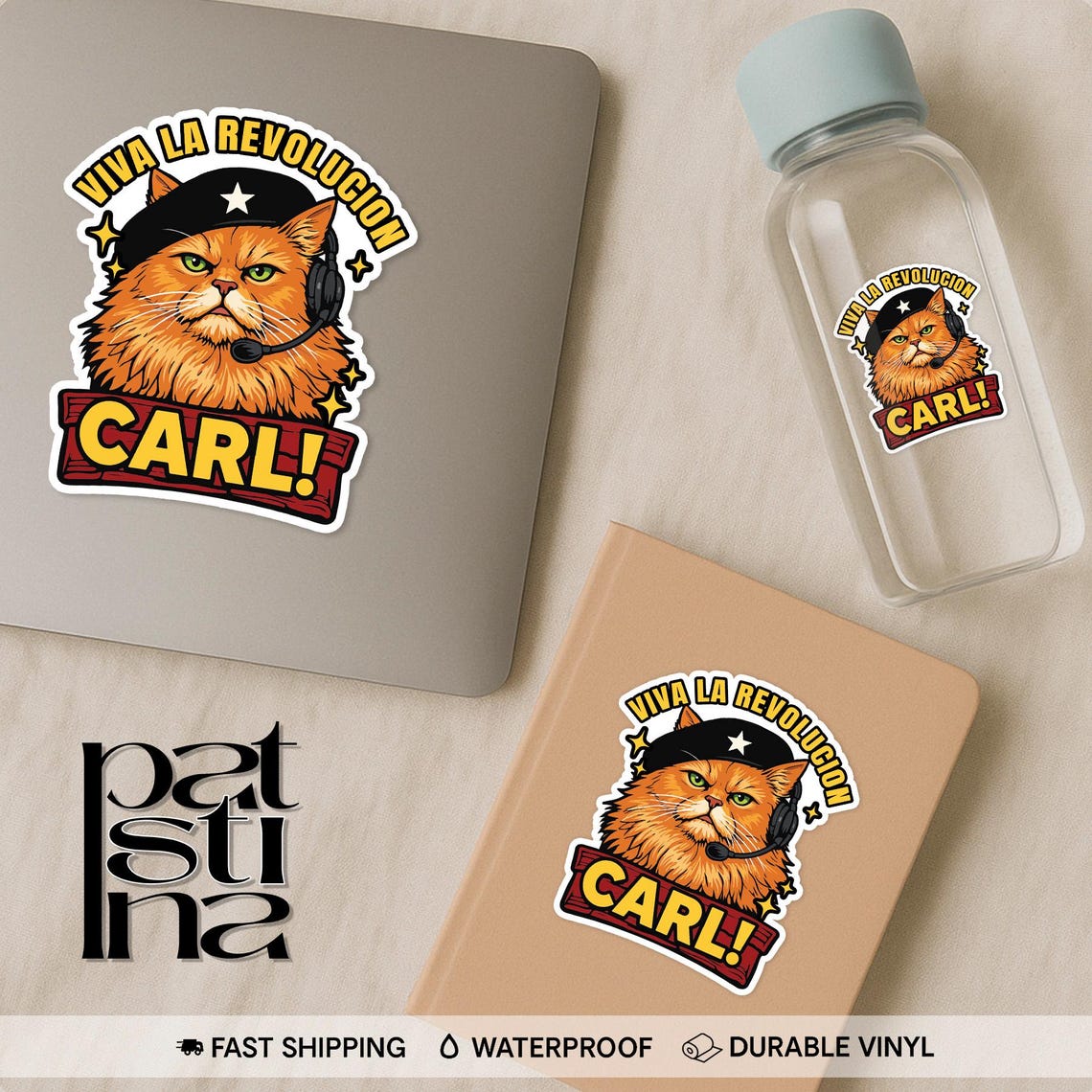 Viva La Revolucion Carl Stickers, Funny Cat Princess Donut Coworkers ...