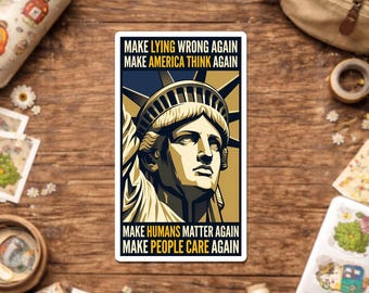 Make Lying Wrong Again Sticker, Protest Liberal Political Protect Democracy Activist Waterproof Sticker for Water Bottle Laptop Gift