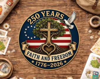 Faith And Freedom 250 Years Sticker, Patriotic Christian, America 1776-2026 Anniversary, Memorial Tribute Decal For Laptop Water Bottle Gift